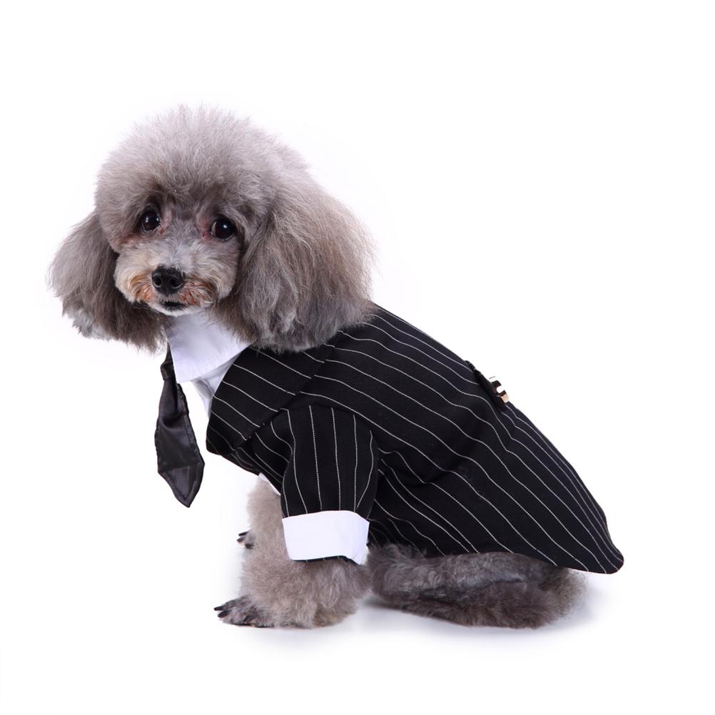Pet Dog Formal Suit Costume Puppy Clothing Bow Tie Stripe Size S Small Dogs Warm Stylish Outfit For Weddings Parties