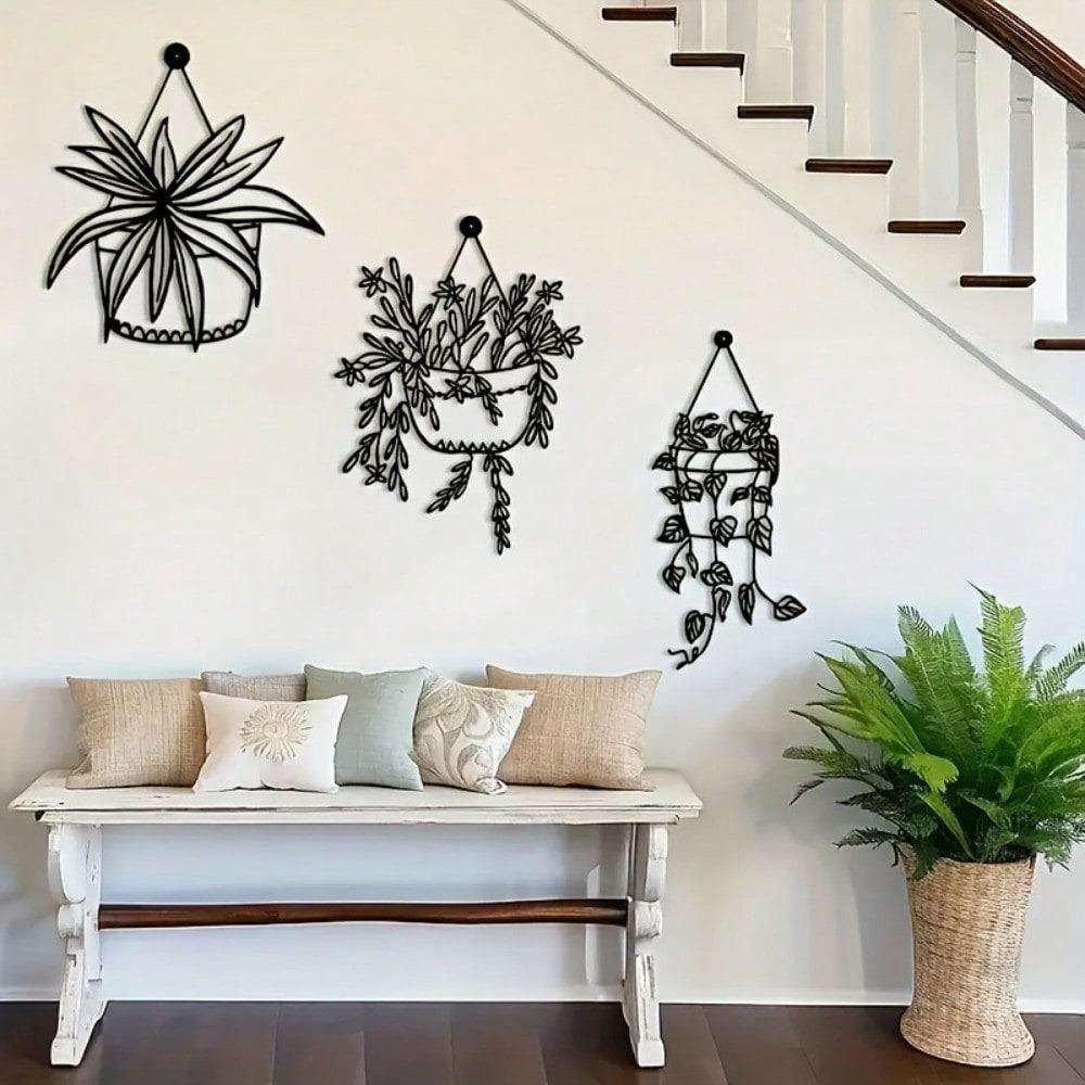 Metal Wall Art 3 Piece Set Ivy Pattern Hanging Planter Indoor Outdoor Home Decor Gift