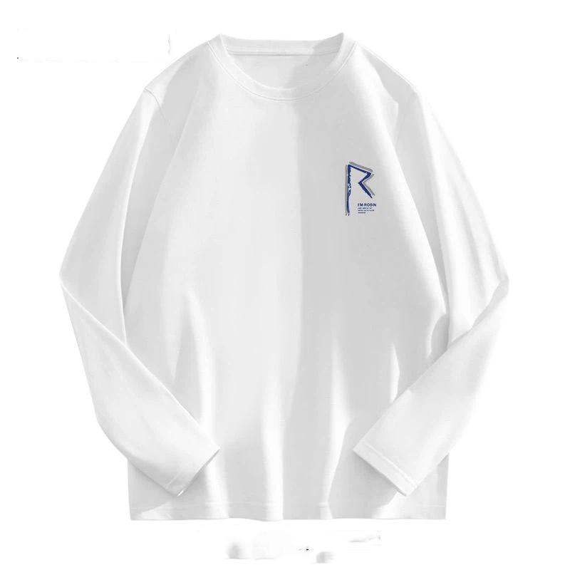 Men's New Spring and Autumn Pure Cotton Long-sleeved T-shirts Loose Fashionable Simple and Heavy-weight Bottoming Shirts