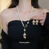 Diamond-encrusted Pearl Round Fishtail Pendant Earrings Necklace Retro Court Style Collarbone Chain Light Luxury High-end Sweater Chain