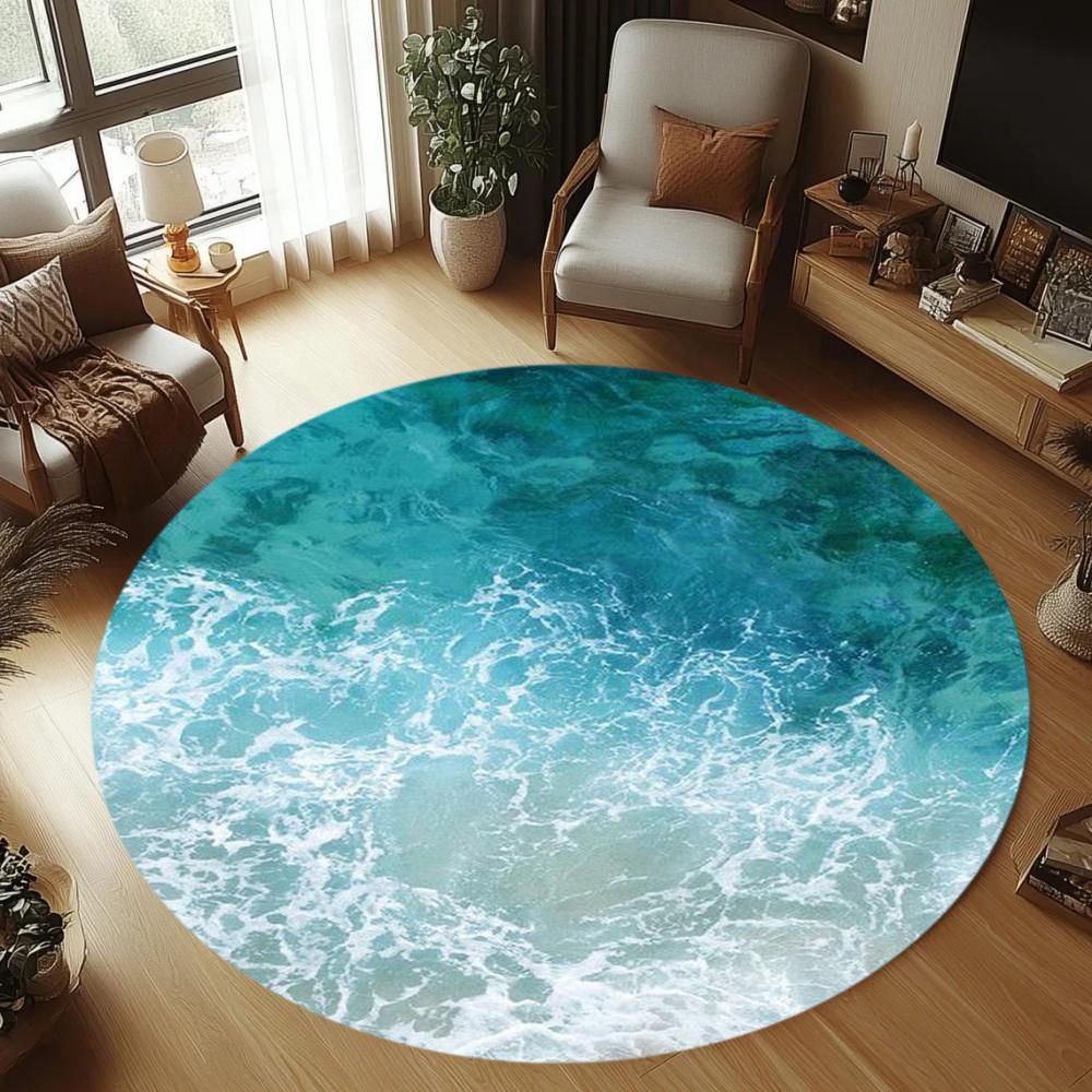 Sea Spray Surging Vivid Pattern Round Area Rug Lively Style Non-Slip Floor Carpet for Living Rooms Home Decor Areas