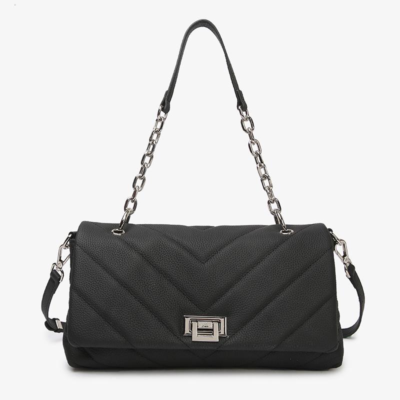 2026 Korean Coco Style Diamond Quilted Cowhide Shoulder & Crossbody Bag чёрный