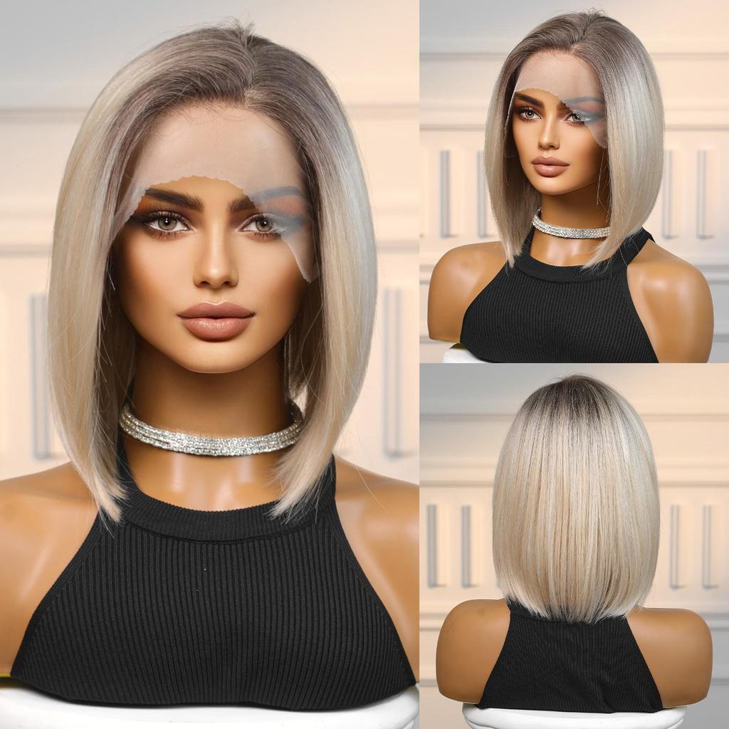 ALAN EATON Lace-Front-Perücken, lang, blond, glatt, synthetische Perücke für Damen, Cosplay, täglicher natürlicher Gebrauch, hitzebeständige Faser