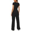 Women's 2 Piece Outfits Sets Ruched Short Sleeve Tops And High Waisted Wide Leg Pants Tracksuit Sets