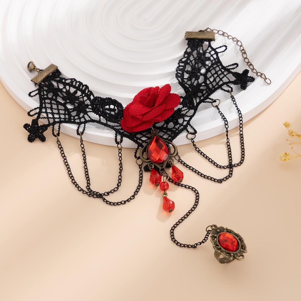Sexy gothic red rose jewelry, personalized and creative dark lace lace finger bracelet