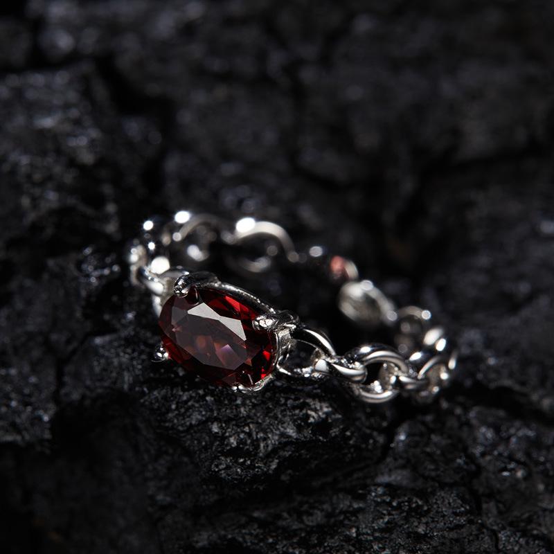 S925 Sterling Silver Natural Topaz Garnet Diopside Amethyst Olive Treasure Ring Women
