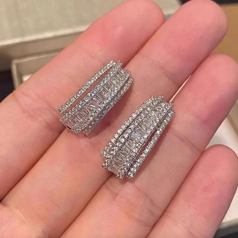 Huitan Aesthetic Hoop Earrings for Women Exquisite Trendy Elegant Shiny Cubic Zircon Accessories Fashion Versatile Party Jewelry