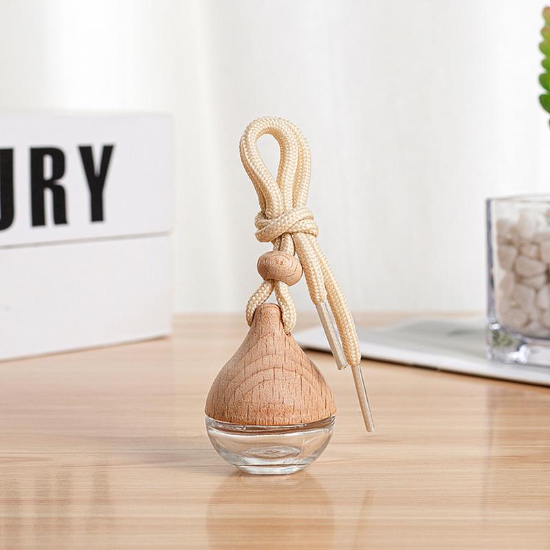 7-8ML Empty Car Air Freshener Pendant Perfume Glass Bottle With Wooden Caps Refillable Car Essential Oil Diffuser Bottle