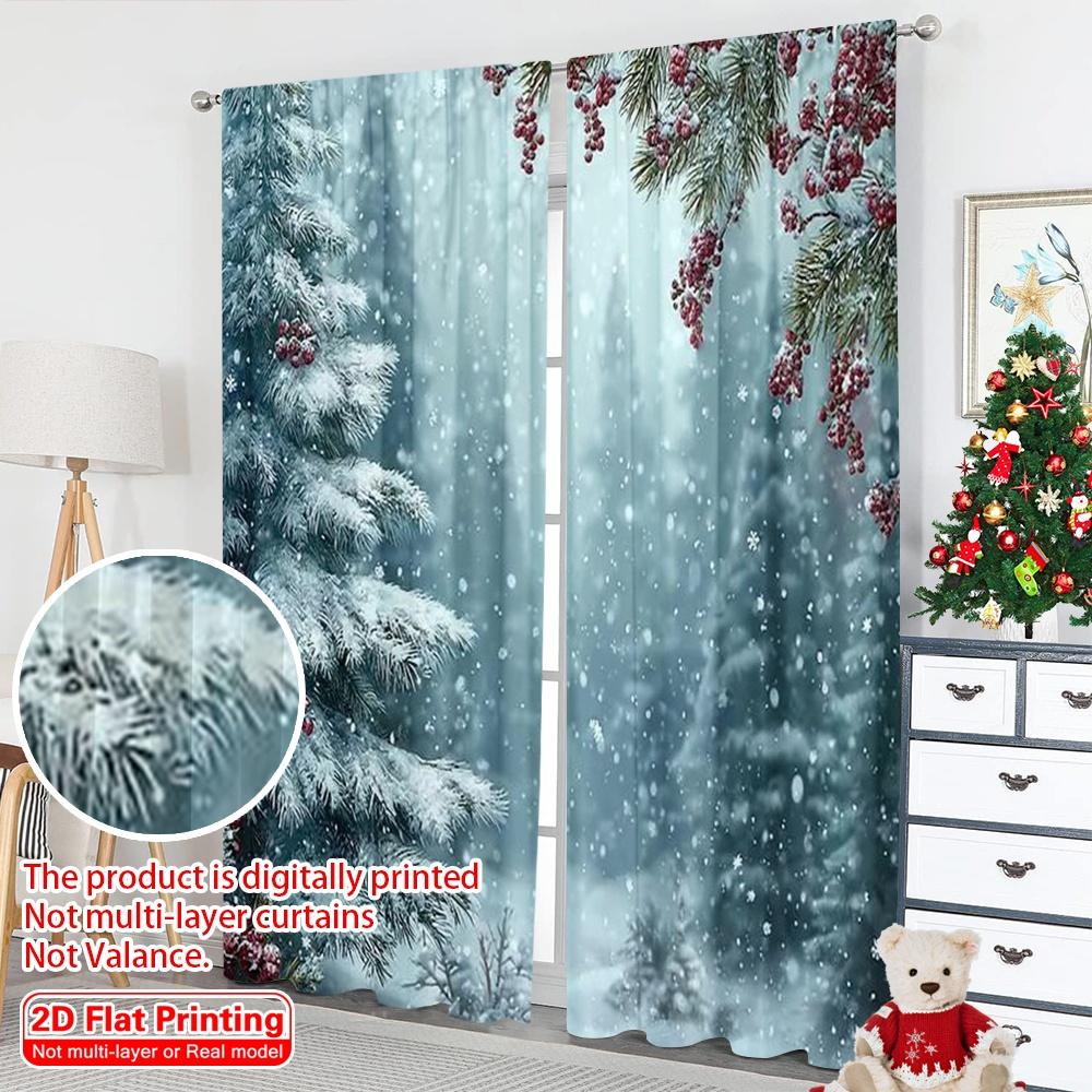2pcs 2D flat printing Merry Christmas Drapes Forest Winter Machine Washable Polyester Without Electricity Spring Perfect for