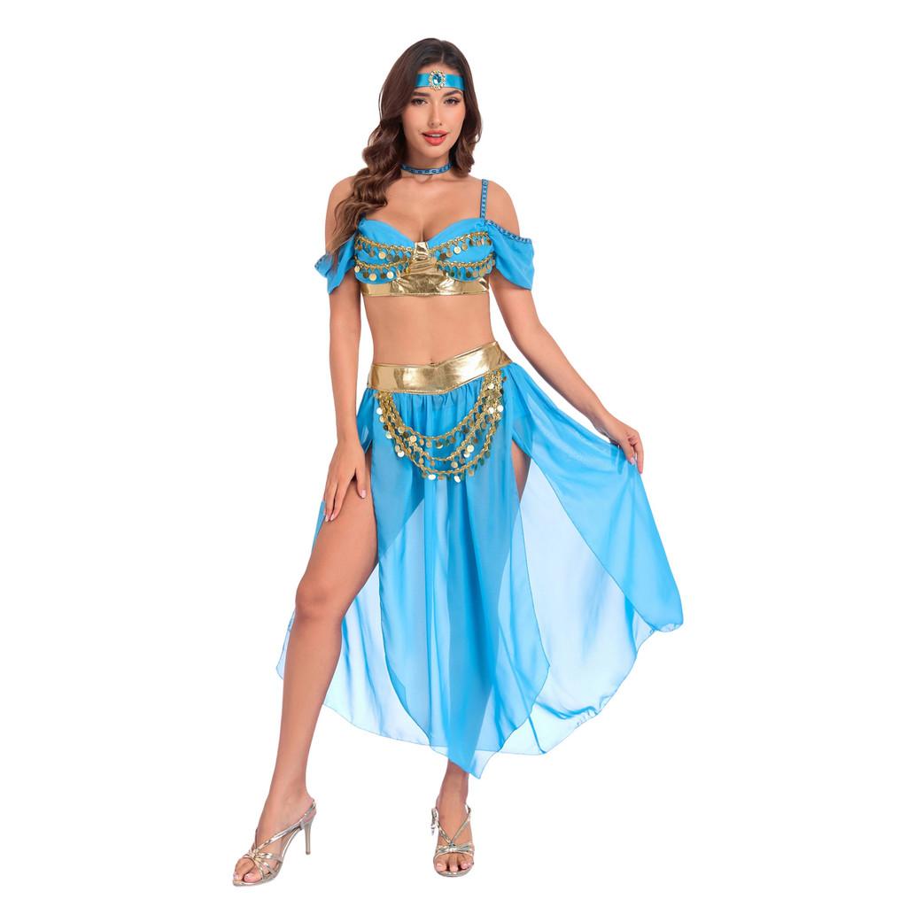 Costume da Principessa Esotica per Halloween, Costumi da Danza del Ventre da Donna per Carnevale e Spettacoli sul Palco