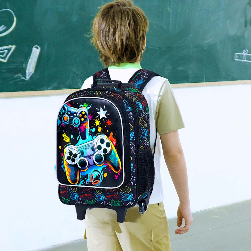 Rollender Rucksack für Jungen, Kinder Schultasche mit Rollen und Lunchtasche, Schultasche auf Rädern für Kinder