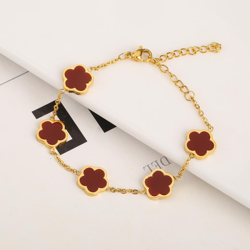 Adjustable Gold Plated 316L Stainless Steel Flower Bracelet Five Leaf Petals Women Luxury Clover Gift