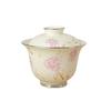 Apricot Yellow Butterfly & Floral Gaiwan Tea Cup with Silver Edge - High-grade Ceramic for Women's Tea Brewing