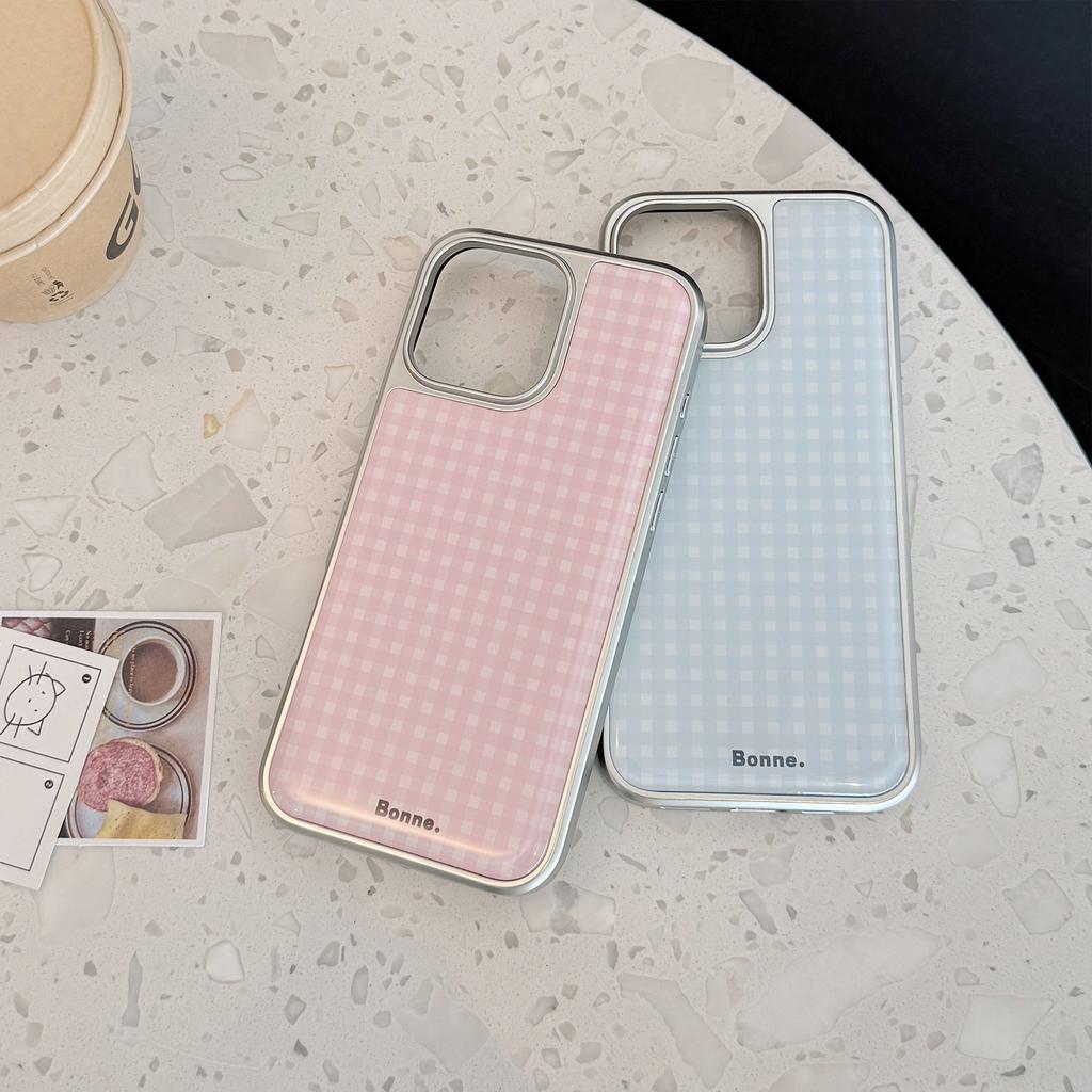 Kleber Puderblaues Gitter Geeignet für Apple 16promax Handyhülle Iphone14 Galvanisierung 13 Koreanisch Huawei Mate