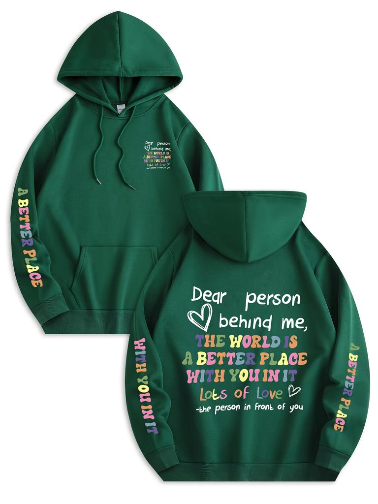 The World Is A Better Place With You In It Printed Men Hip Hop Sports Hoodie, Positive Quote Double Sleeve Casual Loose Sweatshirt