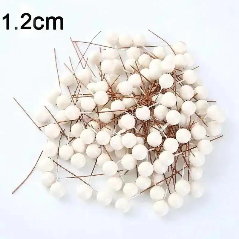 50PCS Creative Plastic Berry Artificial Flower RedCherry Pearlescent Stamen DIY Wedding Christmas Cake Box Wreaths Decoration