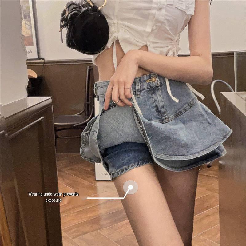 

Женская джинсовая миди-юбка с оборками и высокой талией - Лето 2022 А-силуэт облегающий дизайн 4XL синий