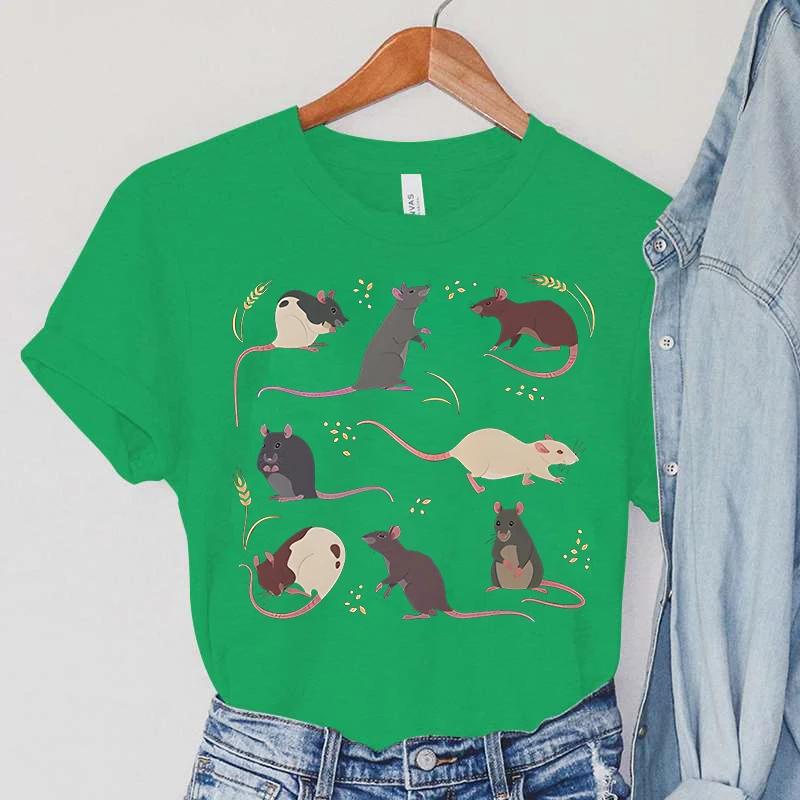 Summer Round Neck 3D Rat Pattern Print Top Fashionable Casual Short Sleeved Women's T-shirts