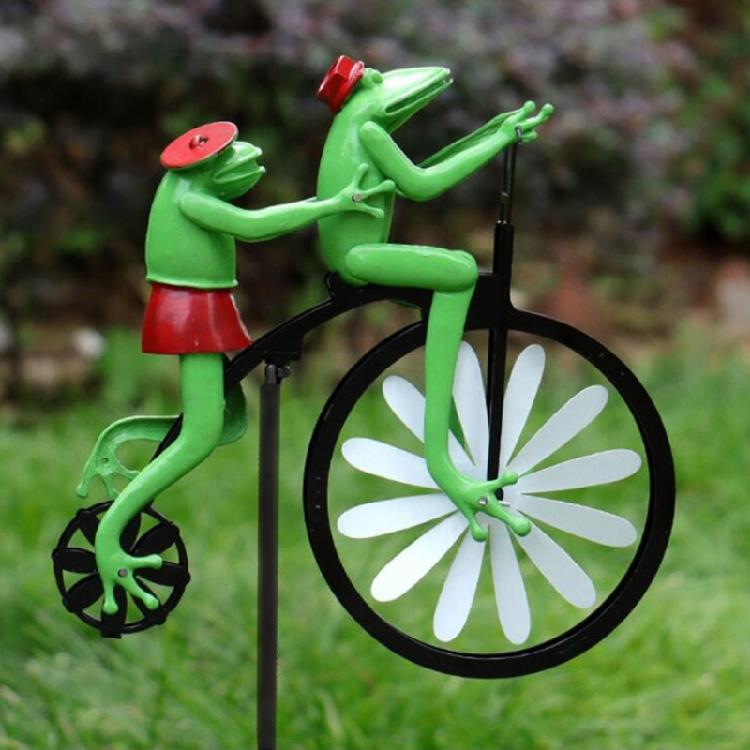 Frogs Bike Sculptures Fast delivery Handmade Metal Wind Spinner with Frogs