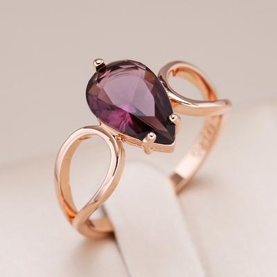 Sparkling Water Drop Purple Natural Zircon Rings For Women Luxury Unusual Rose Gold Color Party Daily Jewelry New