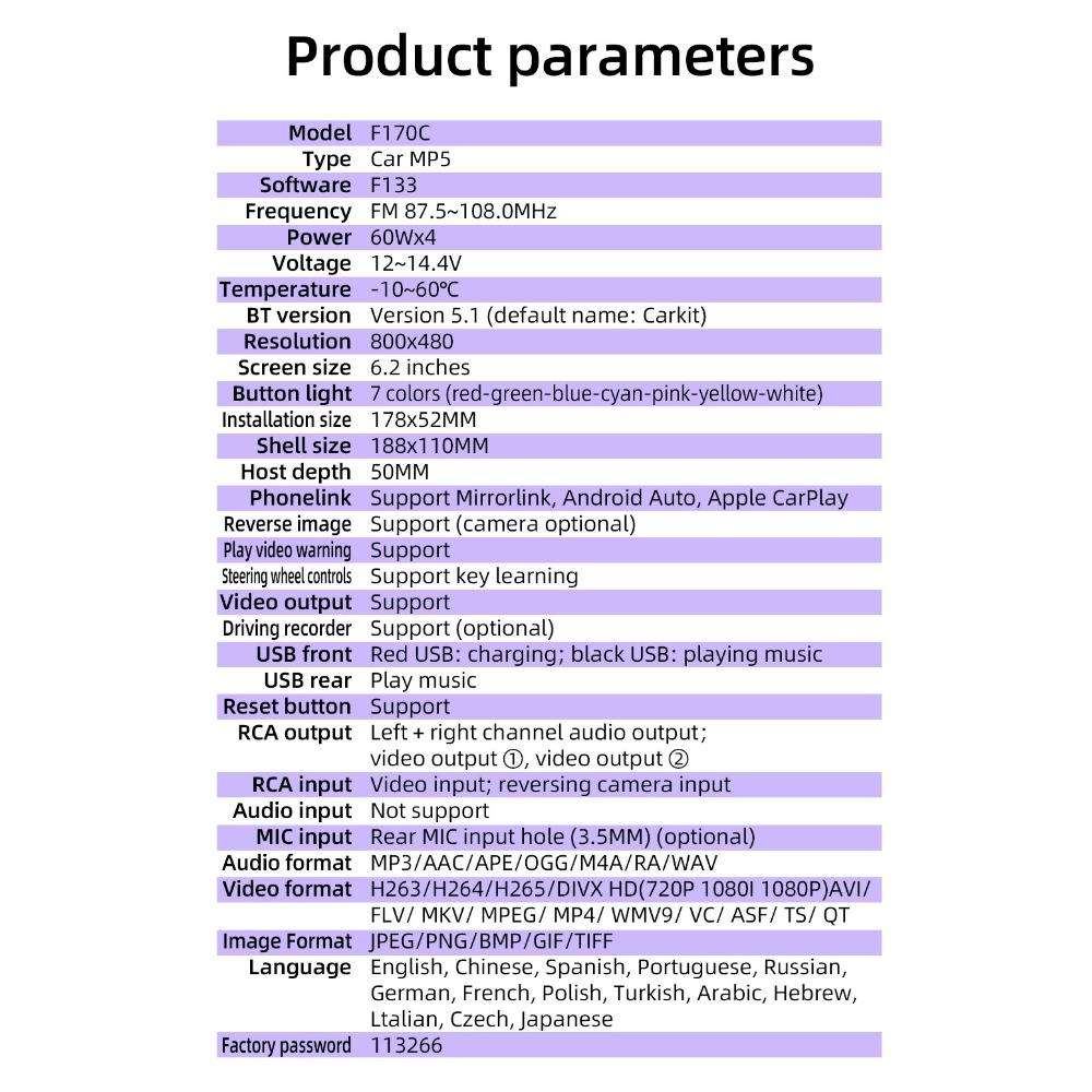 6.2 Inch 1Din Wire&Wireless CarPlay Android Auto Screen Radio Car Stereo BT MP5 Car Play 2USB Audio System Car Accessories