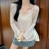 New ArriVals Open Run Women V Neck Long sleeVe Sheer Stripe Knit Sweater