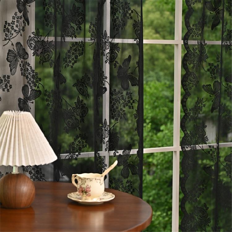 Lace Window Panel Blackouts Lace Curtain Flower Embroidered Sheer Curtain Ready To Use For Instantly Room Upgrades