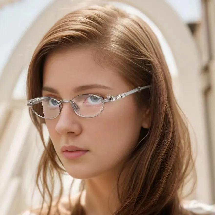 Luxus Diamant Metall Oval Rahmen Sonnenbrille für Damen Kleiner Rahmen Oval Sonnenbrille UV400 Vintage Outdoor Brille Schutzbrille