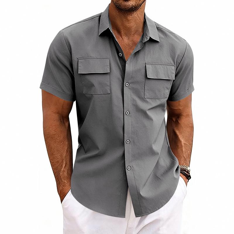 Men's Casual Short Sleeve Button Down Shirts Workwear Style Turn Down Collar Chest Pocket Blouse Tops for Daily Vacation Beach
