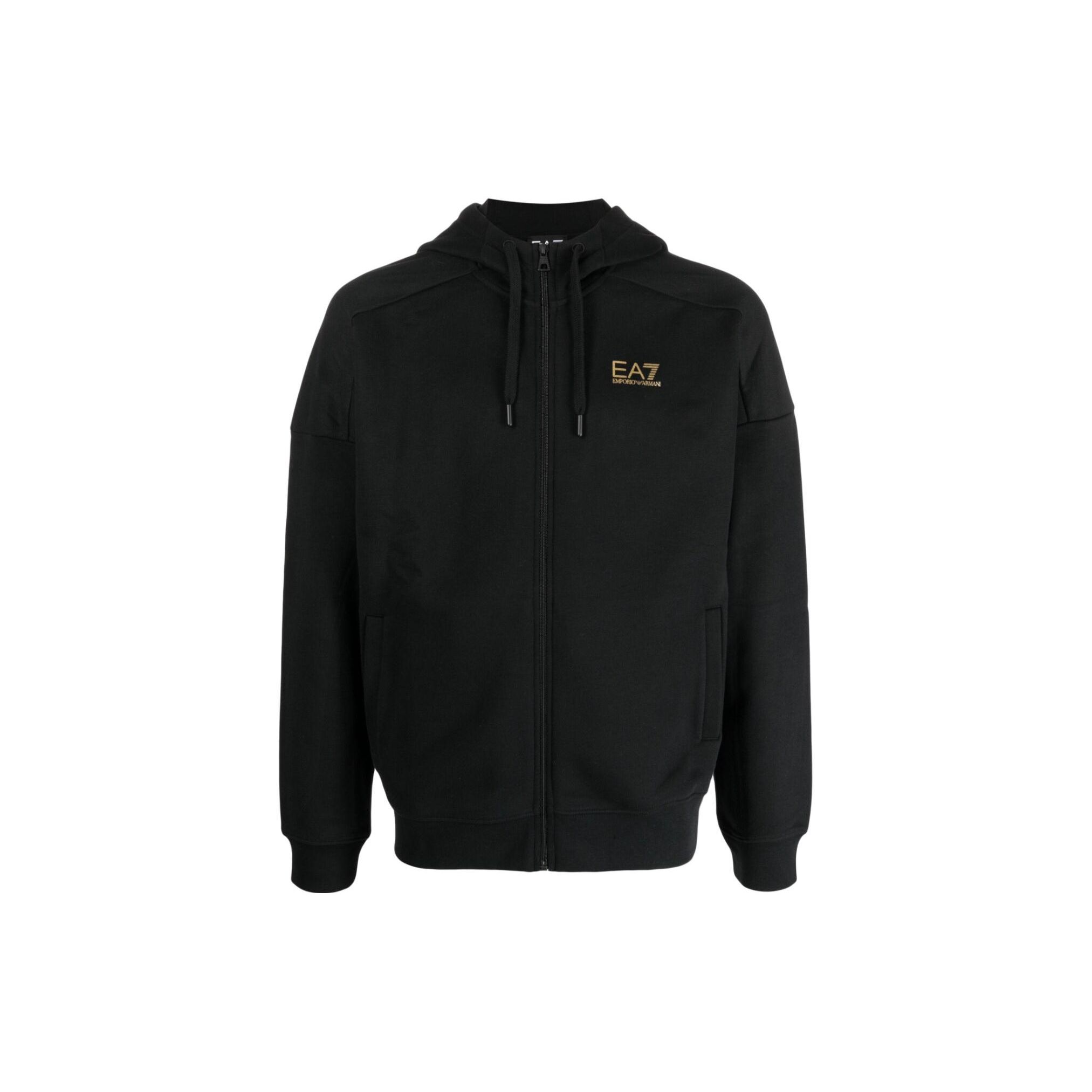 Emporio Armani Ss23 Solid Color Logo Embroidered Hooded Zip-Up Long Sleeve Sweatshirt Men sweatshirt Black 3RPM19-PJLSZ-0208 L