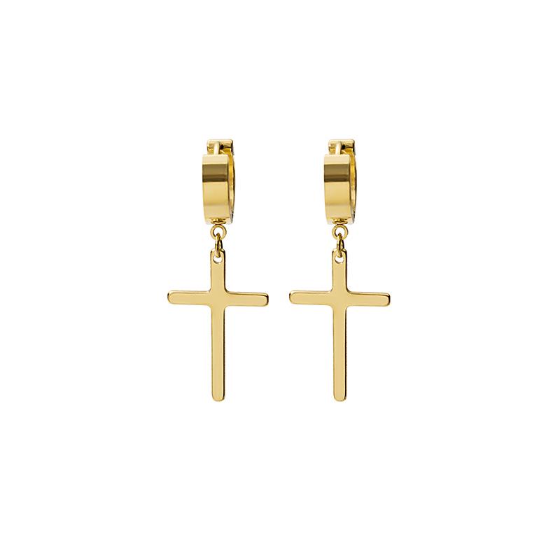 Korean Stainless Steel Cross Clip-On Earrings - Unisex, No Piercing Needed