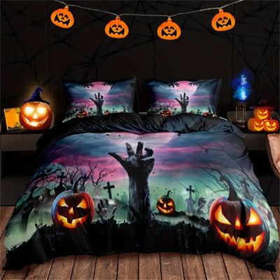 Juego de Funda Nórdica de Halloween Espeluznante de 3 Piezas - Ropa de Cama Suave, Cómoda, Temática de Terror para Dormitorio, Habitación de Invitados - Incluye 1 Funda Nórdica
