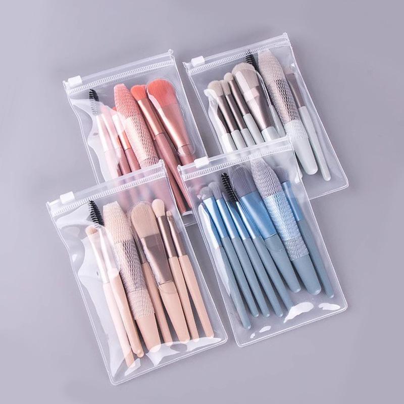 

8Pcs Macaron Color Brush Set with Portable Mirror Case Synthetic Fiber Bristles Full Face Makeup Essential Soft Application Kit 8pcs синій