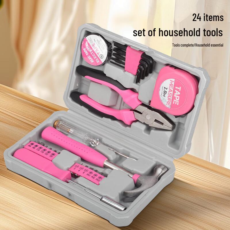Pink 24-Piece Multi-functional Home Tool Kit