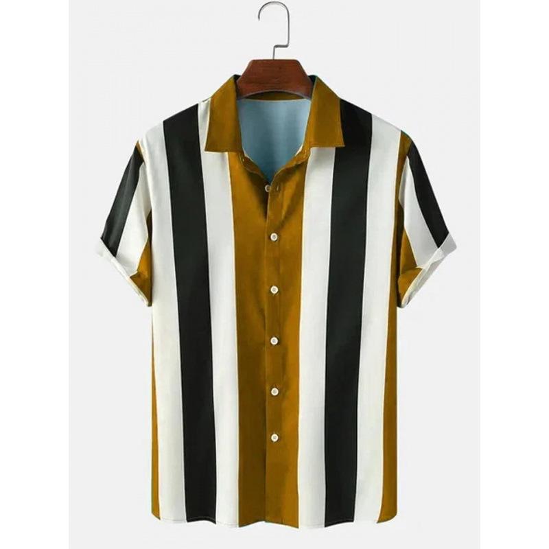 1116 New Hawaiian Beach Shirt Men's 1D Striped Digital Printing Men's Shirt