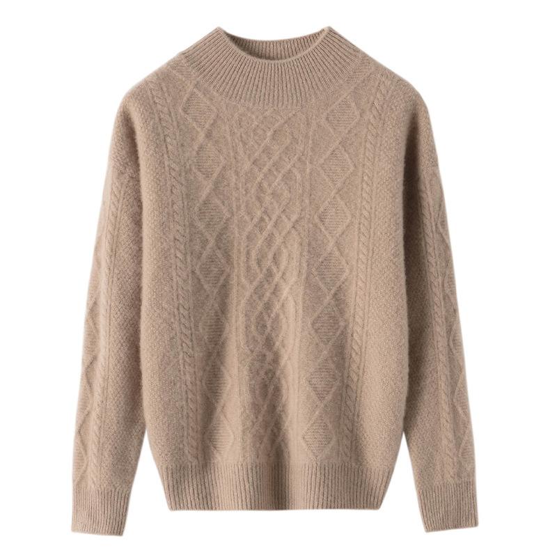 Women's thickened pullover semi-turtleneck autumn and winter new loose and lazy wind knitted sweater women's twist bottoming shirt