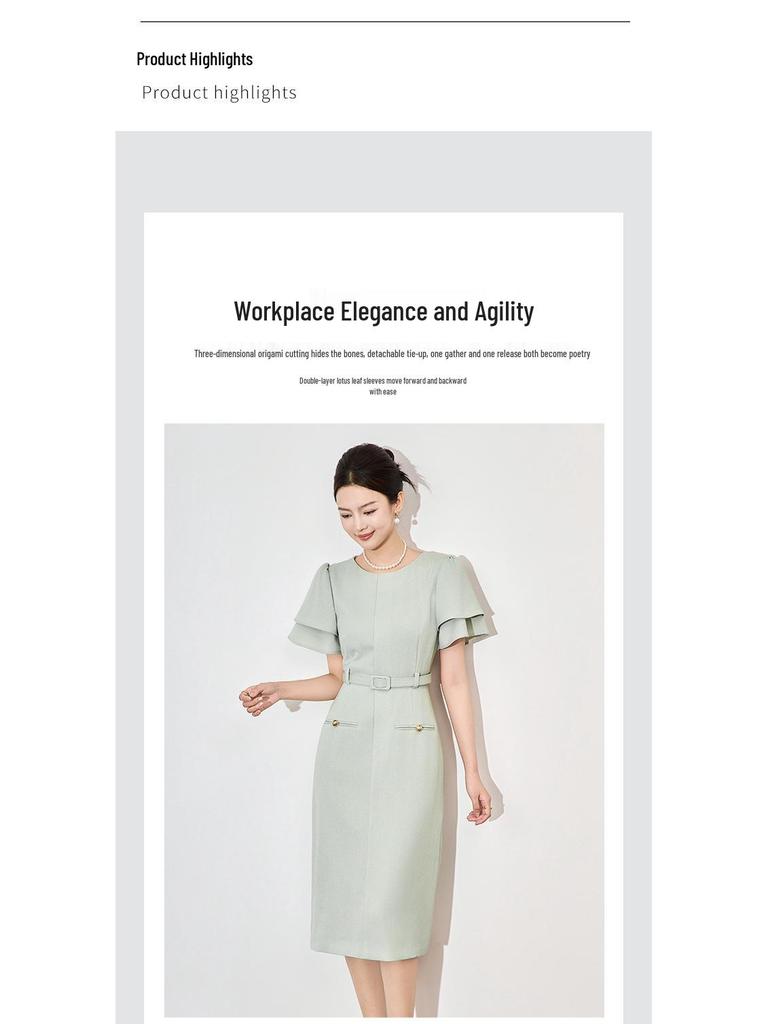 Fırfırlı Kollu Fransız Profesyonel Bel Kıvıran Moda Elbise