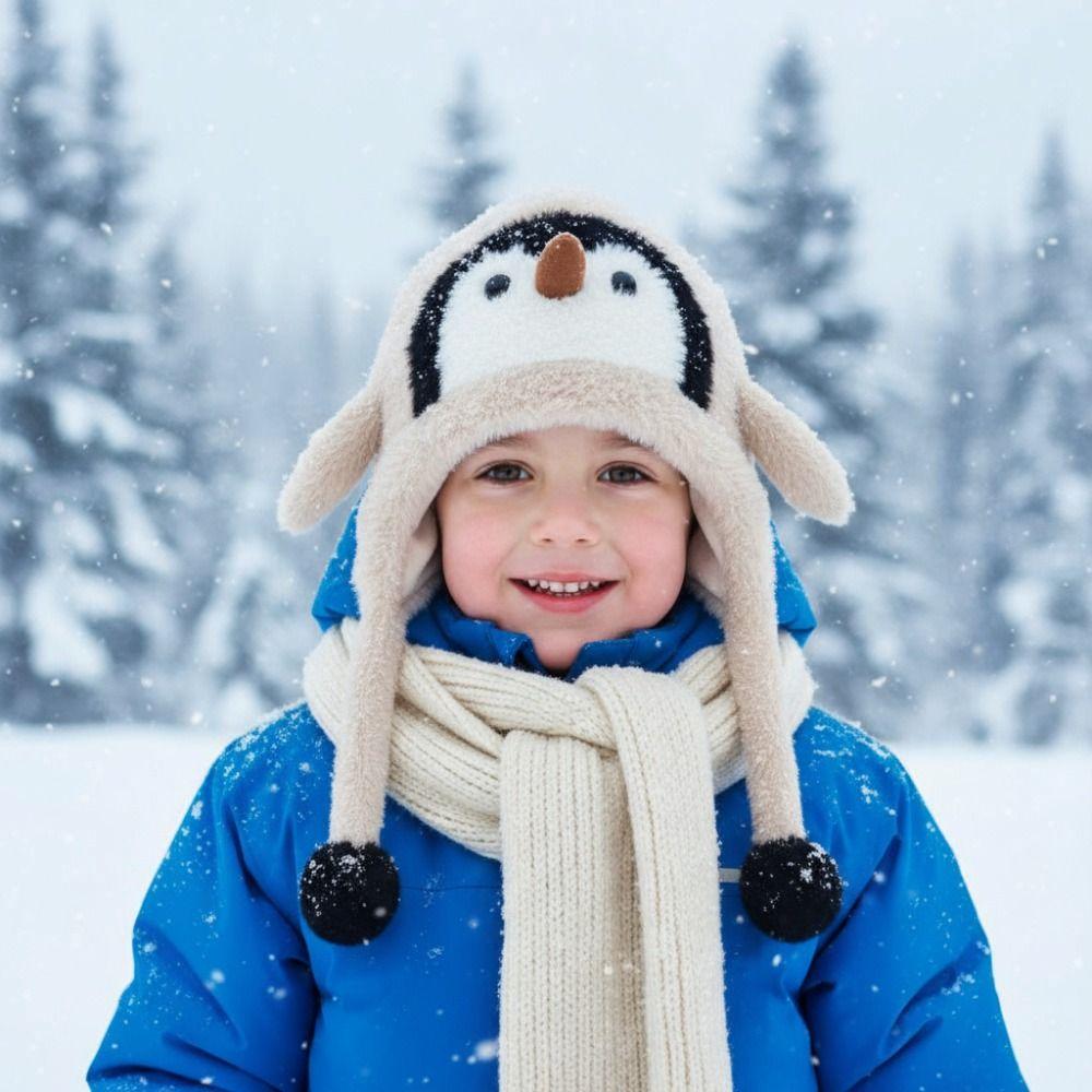 Breathable Cartoon Penguin Balaclava Hat Windproof Plush Penguin Hat  Outdoor Activities