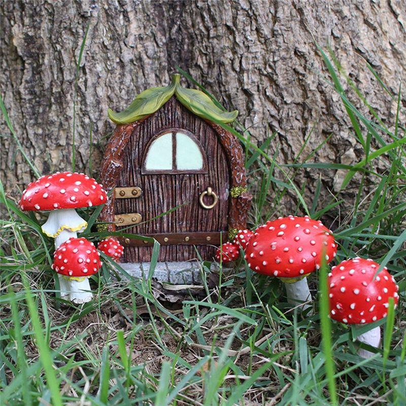 M-Modern-Leuchtender Pilz Türfenster-Schmuck Hofkunst Skulptur Statuen Outdoor Heimdekoration Harz Gartendekoration Für Bäume