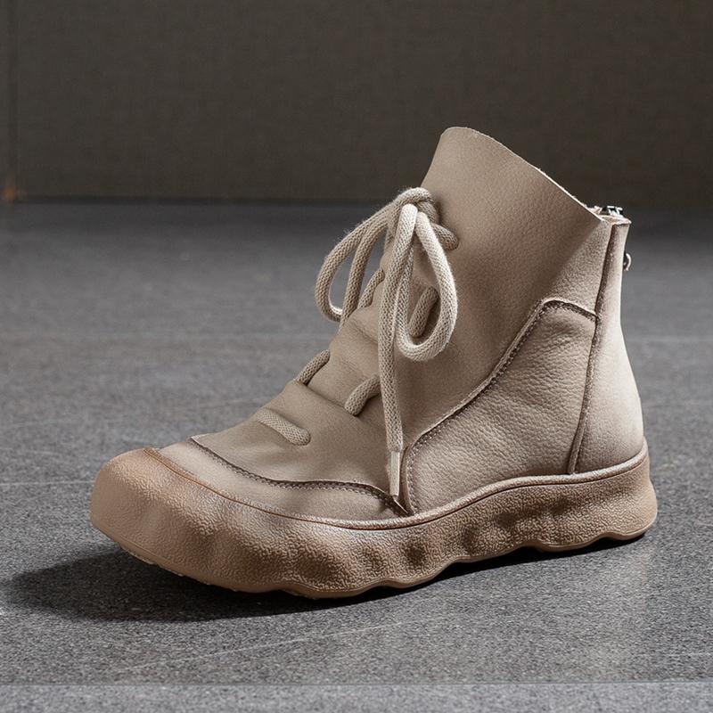 Fashion AIYUQI Women Ankle Boots 2025 Genuine Lenther Women Booties Non-slip Vintage Lace-Up Large Size Flats Female Motorcycle Boots