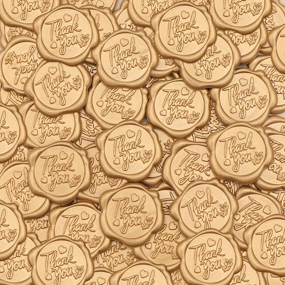 50PCS Wax Seal Stickers - Thank You Words Wedding Invitation Envelope Seal Stickers, Self- Adhesive Antique Gold Stickers