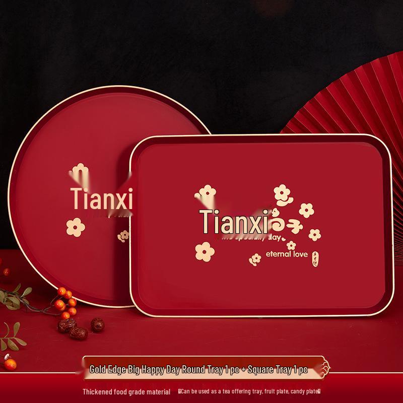 Red Wedding Toasting Tray: Tea, Fruit, Candy Dish – Wedding Supplies, Happy Tray by Wang Jin