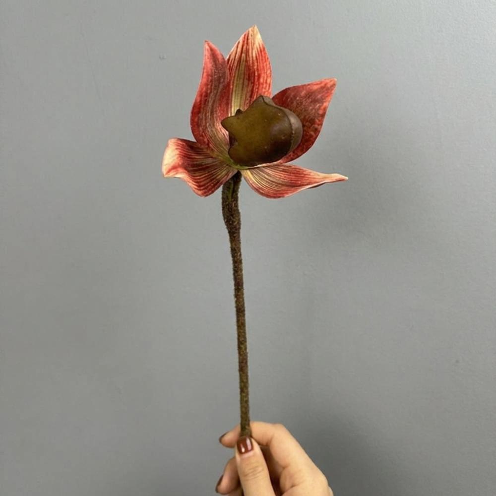 Реалистичная имитация орхидеи, одиночная ветка, императорский башмачок, украшение для спальни оранжевый