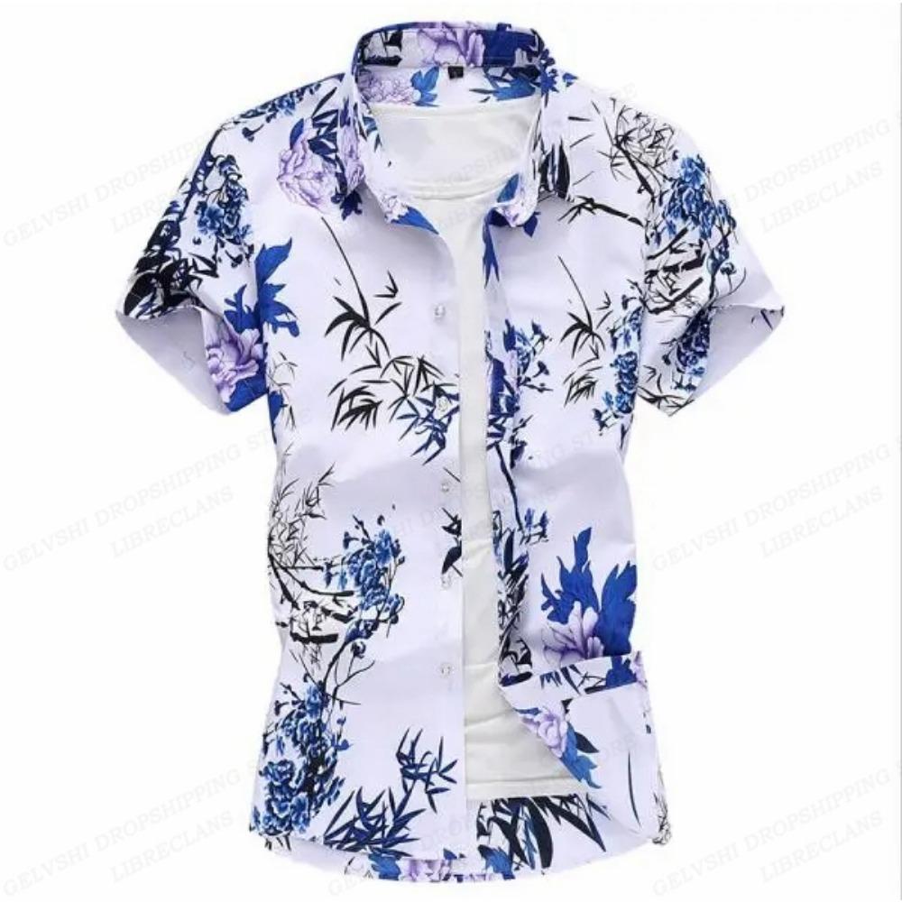 Camicie Hawaiane Floreali Estive Uomo Moda Camicia a Maniche Corte Camicetta a Fiori Collo Turn-Over Casual Revers Camisas Abbigliamento Uomo