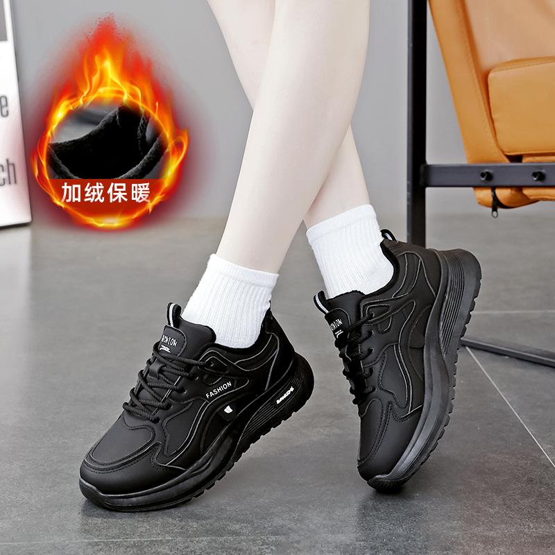 

Флисовые кроссовки женские новые зимние кроссовки для учеников младших классов средней школы из хлопка легкие белые туфли с мягкой подошвой для женщин 35 чёрный