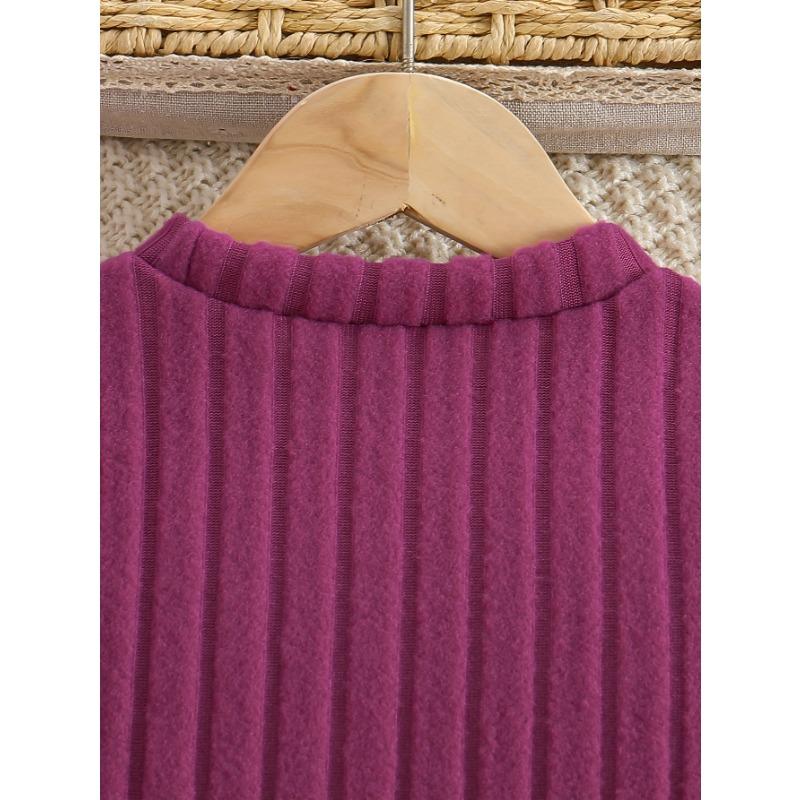 Chic Girls' Bow-Knot Long Sleeve Dress & Pants Set - Cozy Fleece-Lined, Solid Color, Machine Washable - Perfect for Fall/Winter, Perfect for Outdoor