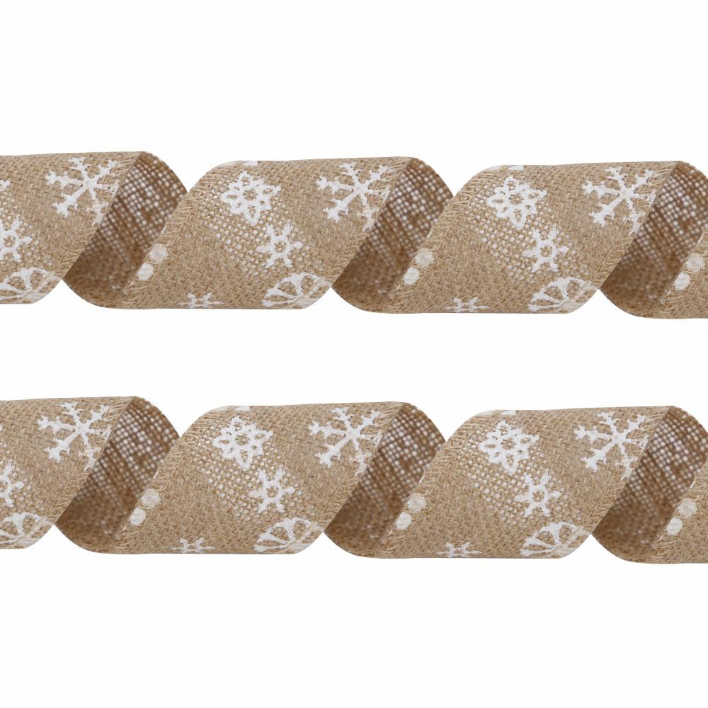 6cm Wide Decorative Snowflake Natural Burlap Christmas Ribbon For Charming Holiday Touches