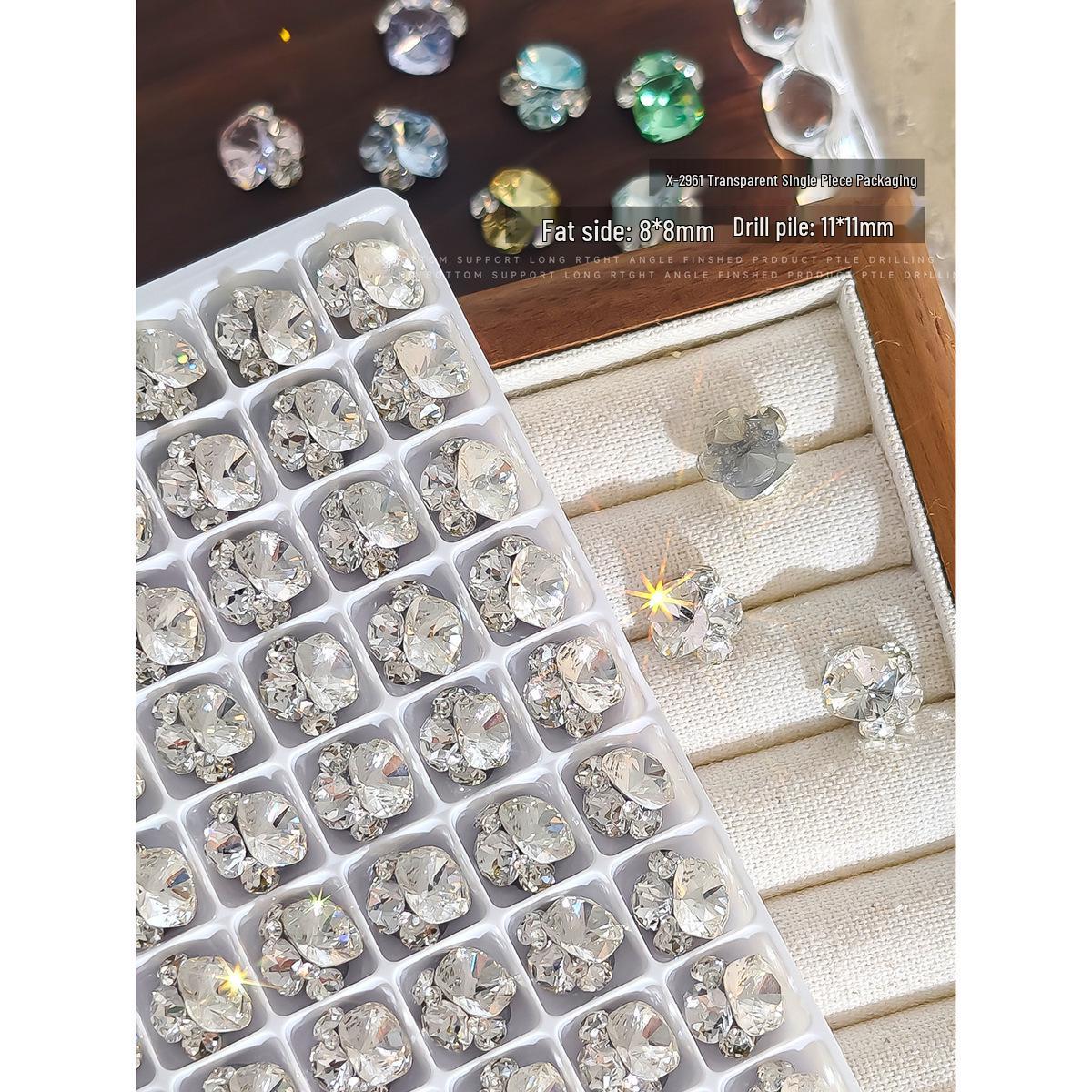 High-End K9 Zirconia Open-Back 3D Rhinestone Luxury Fat Square Nail Art Decor