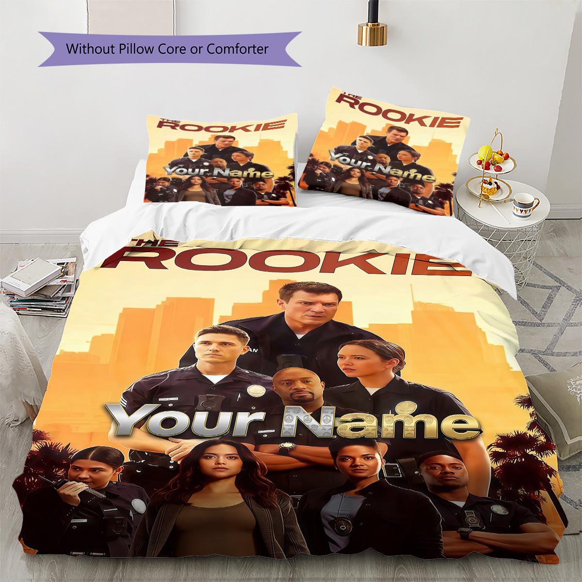 The Rookie Benutzerdefinierter Name Muster Bettwäsche Steppdecke Set Bettbezug Kissenbezug Zuhause Geburtstagsgeschenk(1 Bettbezug + 2 Kissenbezüge, ohne Füllung) 135x200cm orange