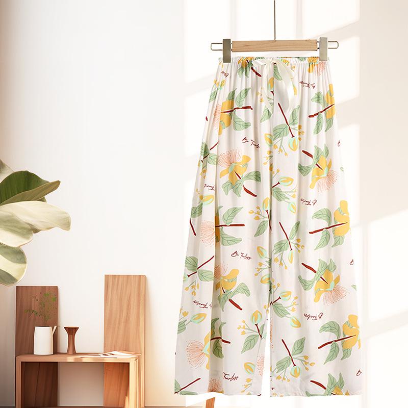 Women's Breathable Cotton and Silk Wide-Leg Pajama Pants for Casual Summer or Home Wear
